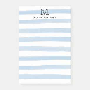 Cute Modern Dusty Blue Watercolor Stripes Monogram Post-it Notes