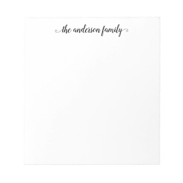 Cute Modern Elegant Black Script Thank You Family Notepad (Front)