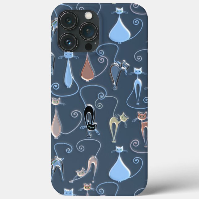 Cute Modern Elegant Funky Cats Pattern On Blue Case-Mate iPhone Case (Back)