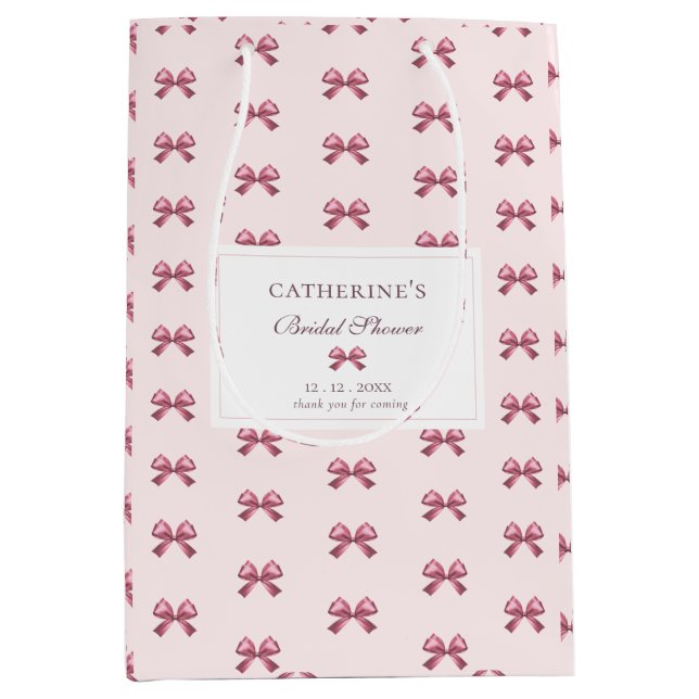 Cute Modern Elegant Girly Pink Bows  Medium Gift Bag (Front)