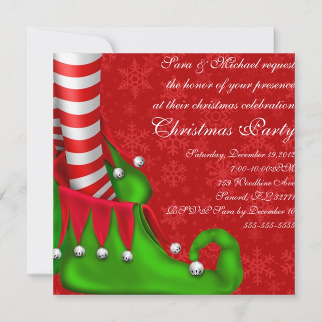 Cute Modern Elf Shoe Christmas Party Invitation (Front)