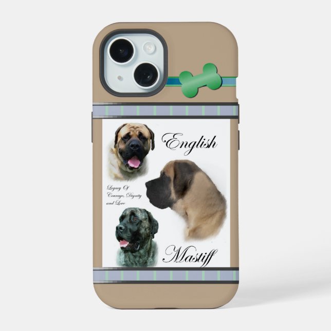 Cute Modern English Mastiff Dog Art iPhone 15 Case (Back)