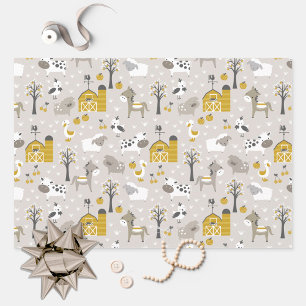 Cute Modern Farm Animals Wrapping Paper Sheet