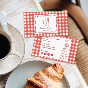 Cute Modern Farmhouse Gingham Social Icons Business Card