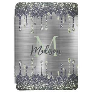 Cute modern Faux silver Glitter Drips monogram iPad Air Cover