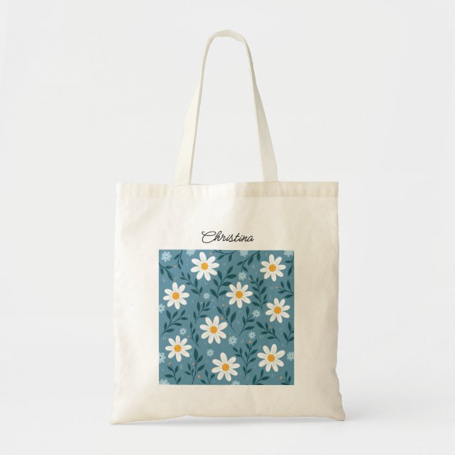 Cute Modern Feminine Personalized Floral Tote Bag (Front)