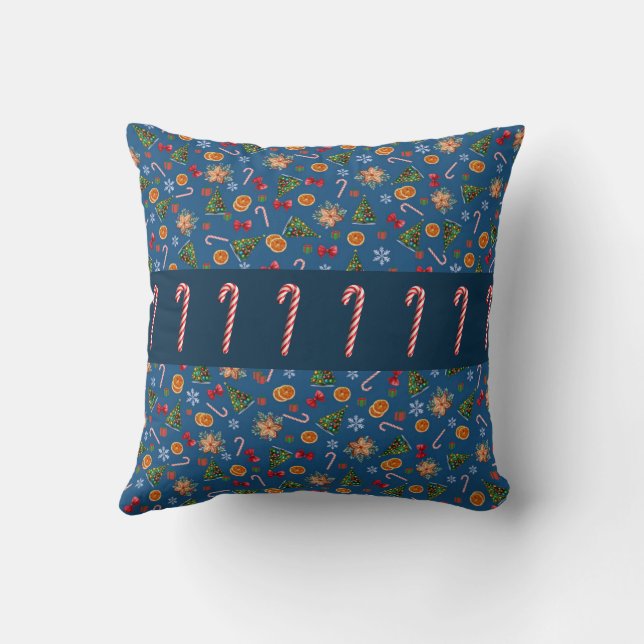 Cute Modern Festive Candy Cane Christmas Cushion (Back)