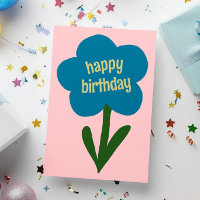 Cute Modern Flower Blue and Pink Happy Birthday
