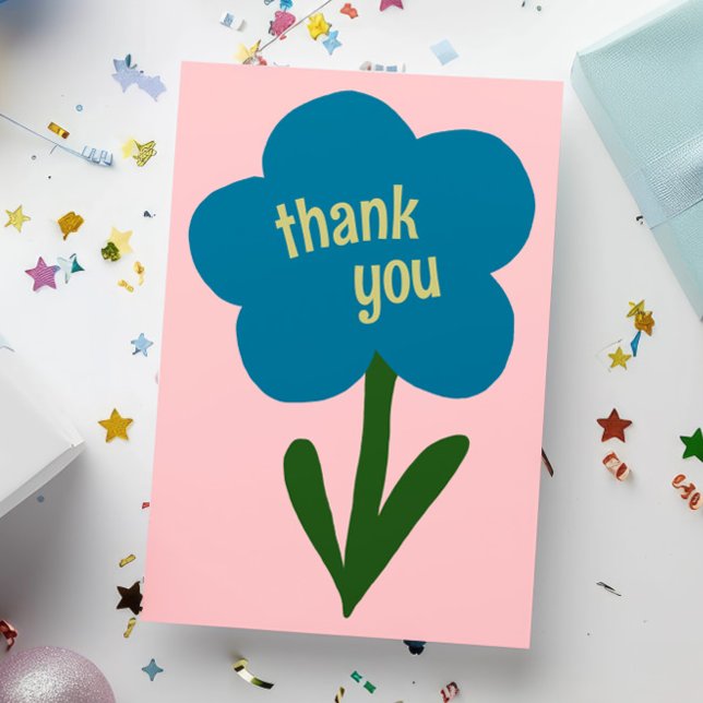Cute Modern Flower Blue and Pink Thank You Card (Creator Uploaded)