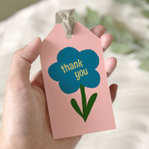 Cute Modern Flower Blue and Pink Thank You