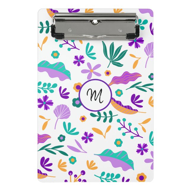 Cute Modern Flowers and Leaves Mini Clipboard (Front)