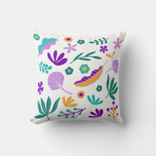 Cute Modern Flowers and Leaves Throw Pillow