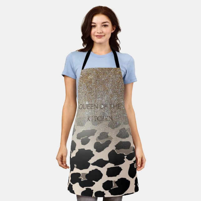 Cute  Modern Flowers On Leopard Print Apron (Worn)