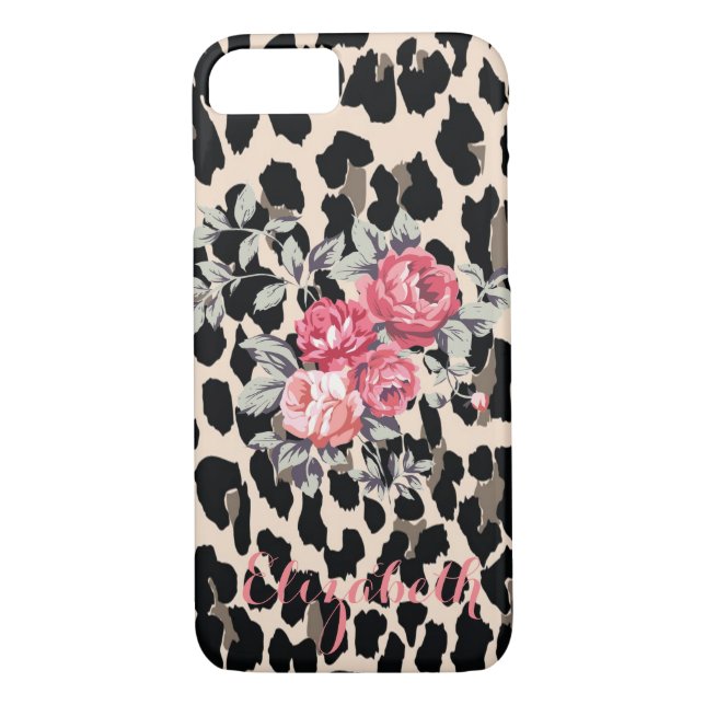Cute  Modern Flowers On Leopard Print-Personalised Case-Mate iPhone Case (Back)