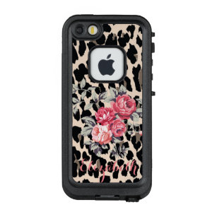 Cute  Modern Flowers On Leopard Print-Personalised LifeProof FRÄ’ iPhone SE/5/5s Case