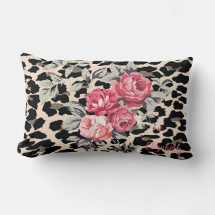Cute  Modern Flowers On Leopard Print-Personalised Lumbar Cushion