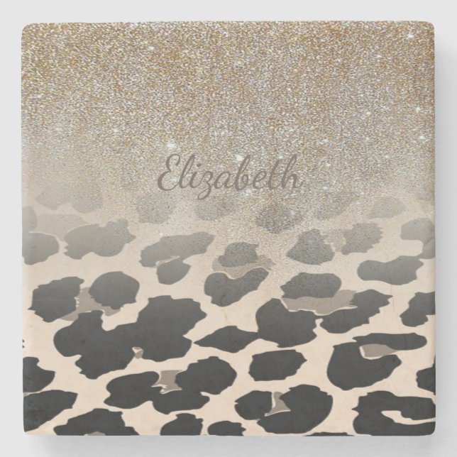 Cute  Modern Flowers On Leopard Print-Personalised Stone Coaster (Front)