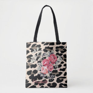Cute  Modern Flowers On Leopard Print-Personalised Tote Bag