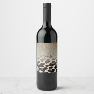 Cute Modern Flowers On Leopard Print-Personalised Wine Label