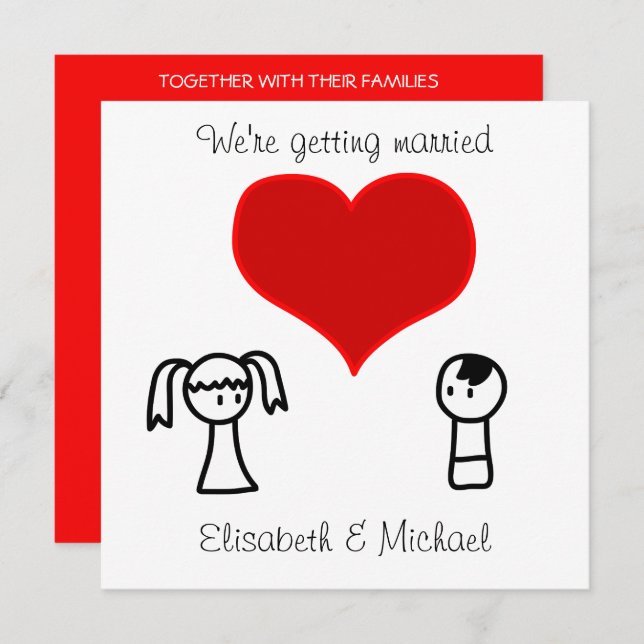 Cute modern fun doodle bride groom wedding invitation (Front/Back)