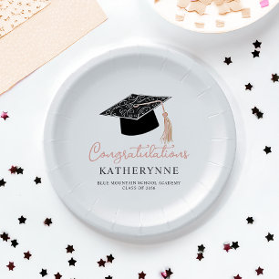 Cute Modern Girly Graduation Party Paper Plate
