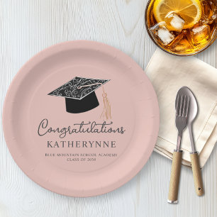Cute Modern Girly Graduation Party Pink Paper Plate