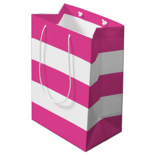 Cute Modern Girly Hot Pink White Stripes   Medium Gift Bag