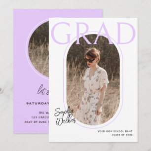 Cute Modern Girly Lilac 2 Photo Graduation Party Invitation