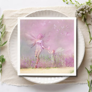 Cute Modern Girly Pink Butterfly Fairies Napkin