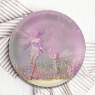 Cute Modern Girly Pink Butterfly Fairies Paper Plate