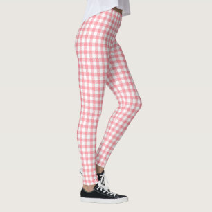 Cute Modern Girly White Pink Gingham Plaid Leggings
