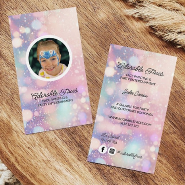 Cute Modern Glitter Face Painter Photo Business Card (Creator Uploaded)