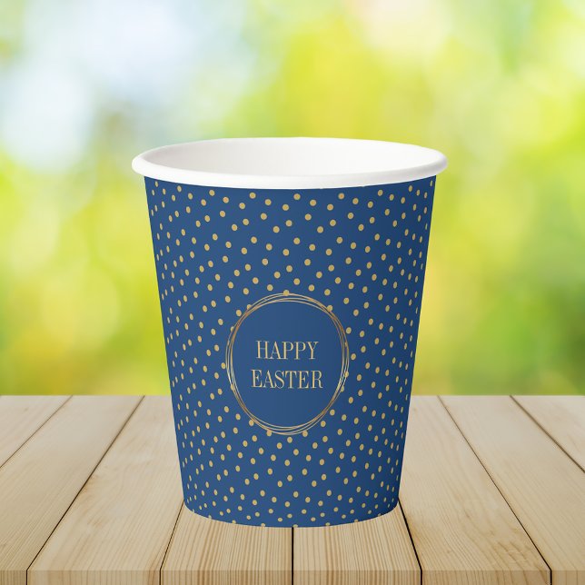 Cute Modern Gold Polka Dots Christian Happy Easter Paper Cups (Cute Modern Blue Gold Polka Dots Christian Happy Easter Paper Cups)