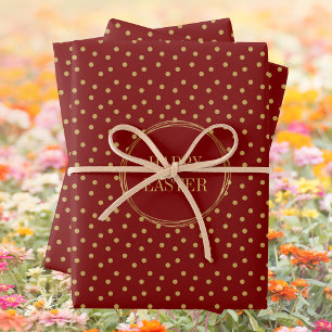 Cute Modern Gold Polka Dots Christian Happy Easter Wrapping Paper Sheet