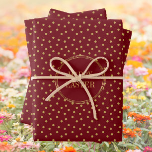 Cute Modern Gold Polka Dots Christian Happy Easter Wrapping Paper Sheet