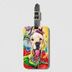 Cute Modern Golden Retriever Street Art Luggage Tag