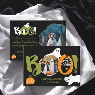 Cute Modern green Boo ghosts 2 photos Halloween Holiday Card