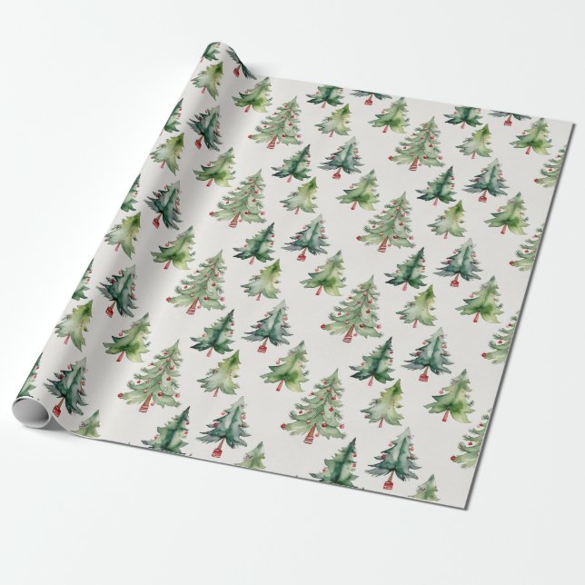 Cute Modern Green Christmas Trees Wrapping Paper (Unrolled)