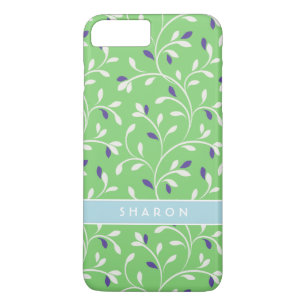 Cute modern green curly leaves pattern monogram Case-Mate iPhone case