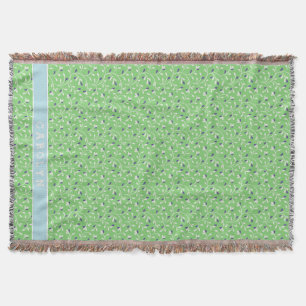 Cute modern green curly leaves pattern monogram throw blanket