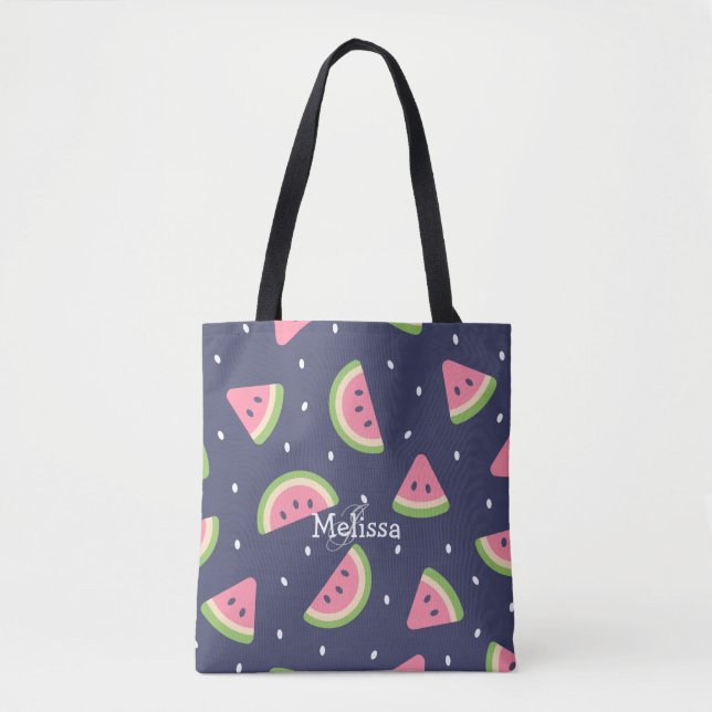 Cute Modern Green Pink Watermelon Fruit Pattern Tote Bag (Front)