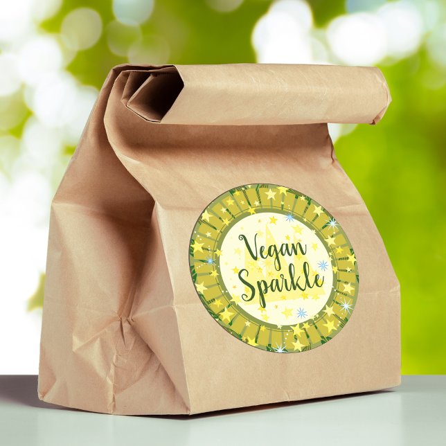    Cute Modern Green Stars Cheerful Vegan Add Text Classic Round Sticker (Creator Uploaded)