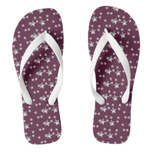 Cute Modern Grey and Burgundy Stylish Stars Jandals