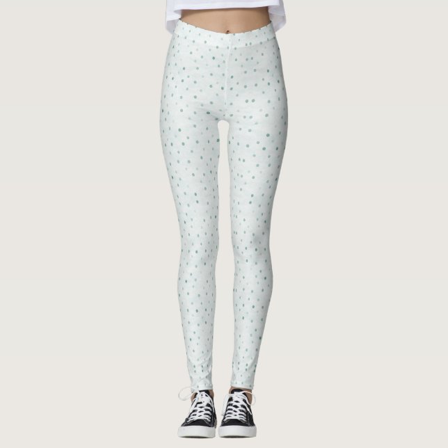 Cute Modern Grey and Green Stylish Dots Leggings (Front)