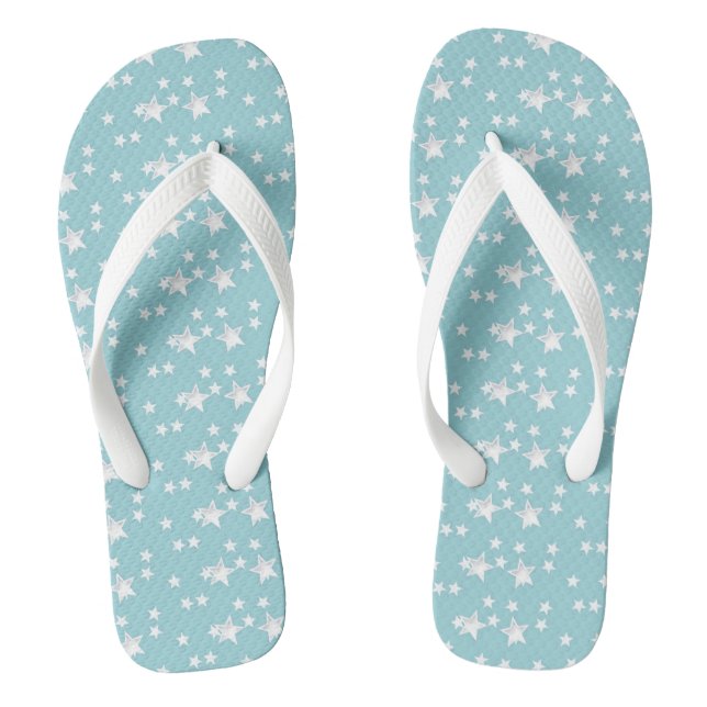 Cute Modern Grey and Mint Stylish Stars Jandals (Footbed)