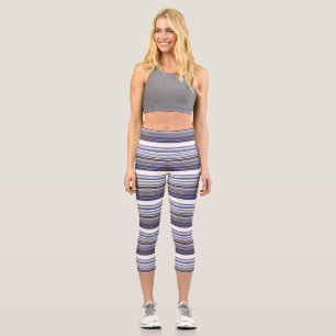 Cute modern grey blue stripes capri leggings