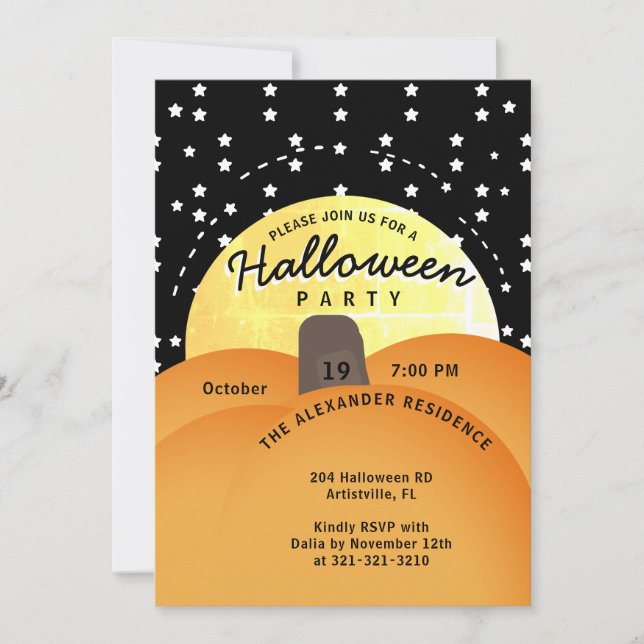 Cute Modern Halloween Party Big Orange Pumpkin Invitation (Front)