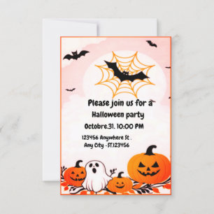  Cute modern Halloween pumpkin And Ghost  Invitation