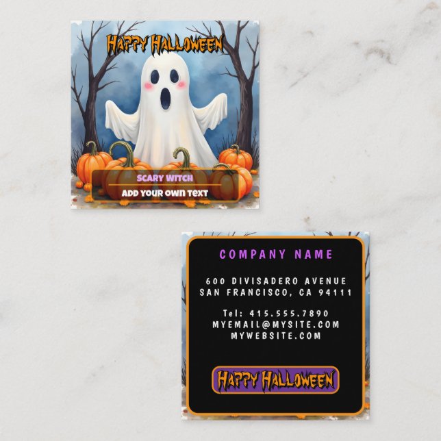 Cute Modern Halloween Spooky Collection Square Business Card (Front/Back)