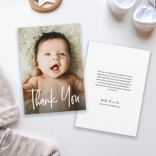 Cute Modern Handlettering Boy Photo Baby Shower  Thank You Card